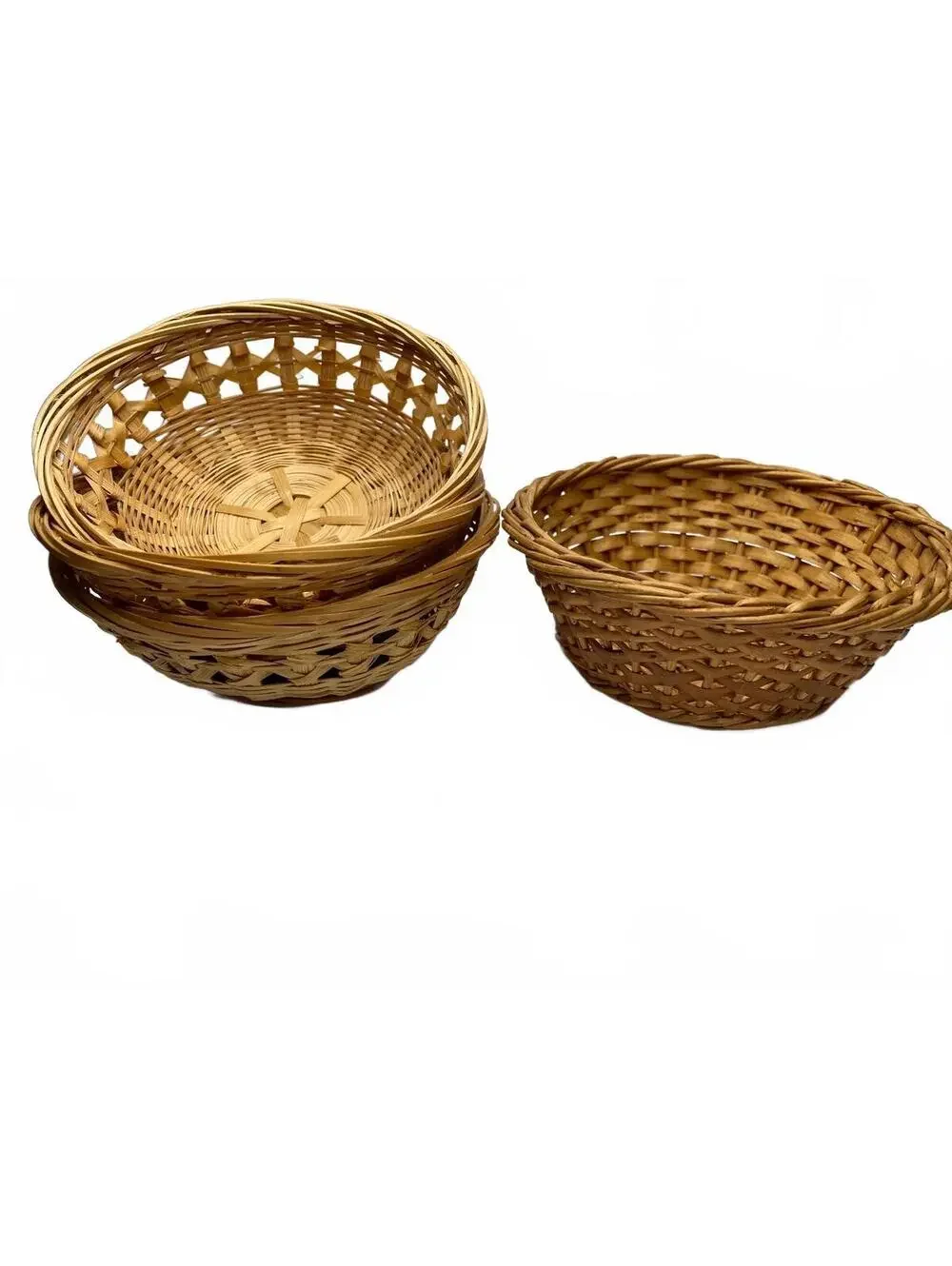 Set of 4 Vintage Handwoven Wicker Baskets Small Individual Size 6